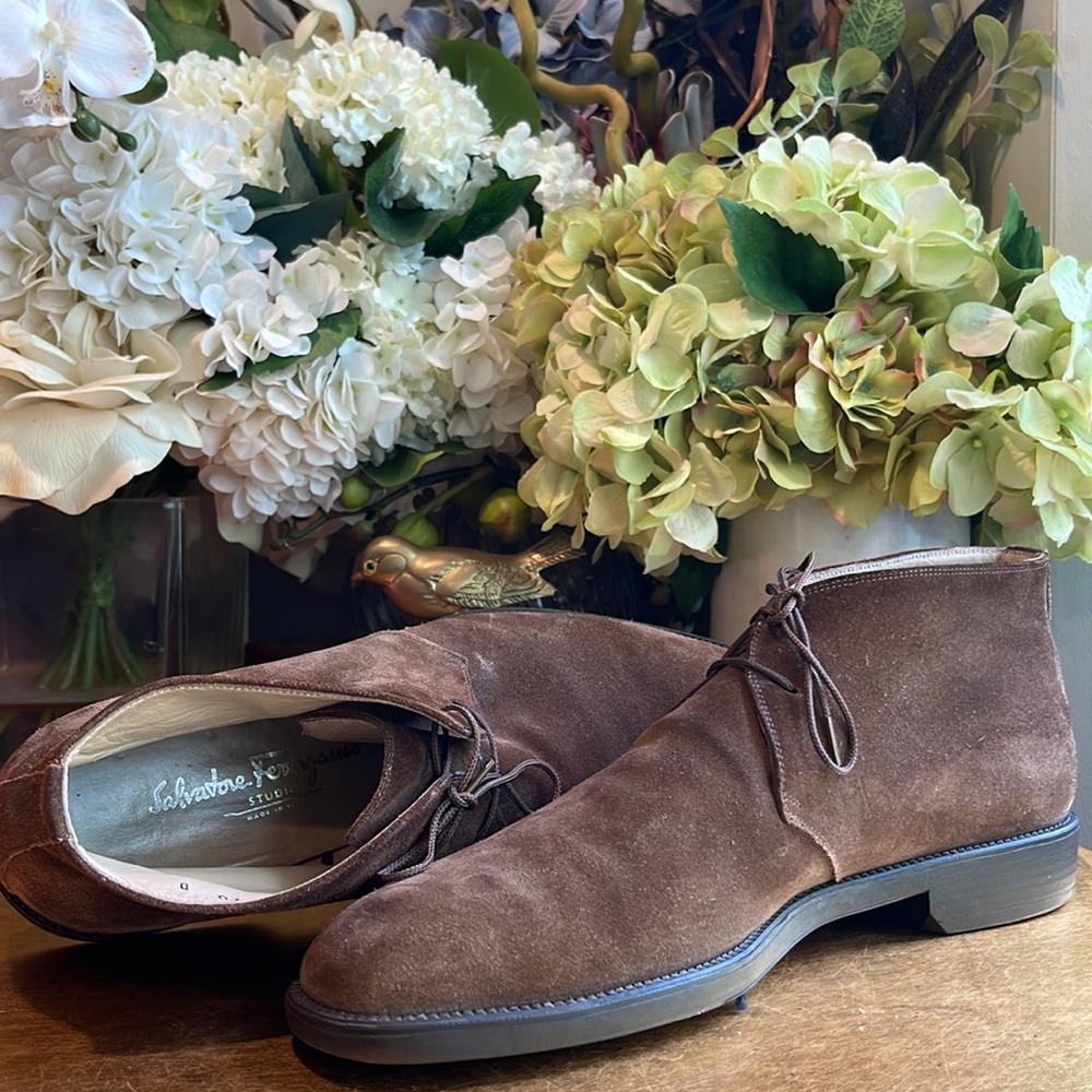 Salvatore Ferragamo Chukka Boot in Brown Suede